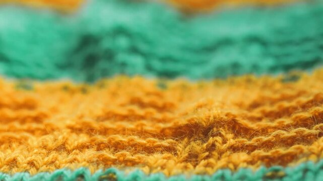 A detailed shot of a vibrant knitted blanket, perfect for use in lifestyle or home decor contexts