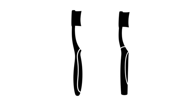 Two black silhouettes of curved handled hand axes on a white background