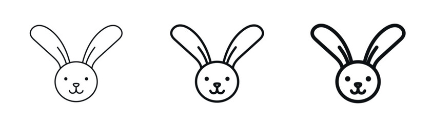 Obraz premium Cute bunny face icon with friendly expression in thin, regular, bold outline styles. For apps, logos, children’s designs, Easter themes. Baby animal. Vector illustration isolated on white background