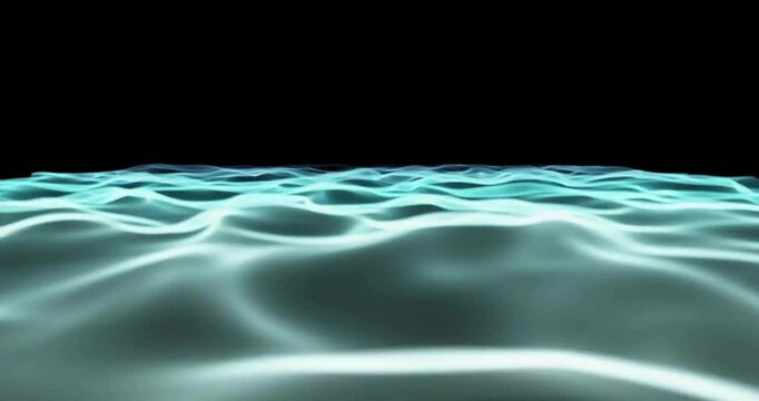 Glowing waves animation over dark background, creating futuristic ocean effect