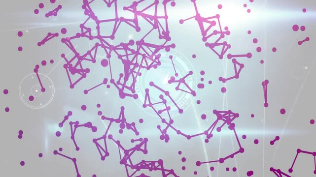 Animation of network of connections over colck on grey background