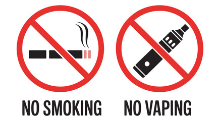 No smoking and no vaping, vector illustration, prohibition signs set, cigarette and vape icons, forbidden smoking symbols, warning signage, clean design © vision Alamin vai A
