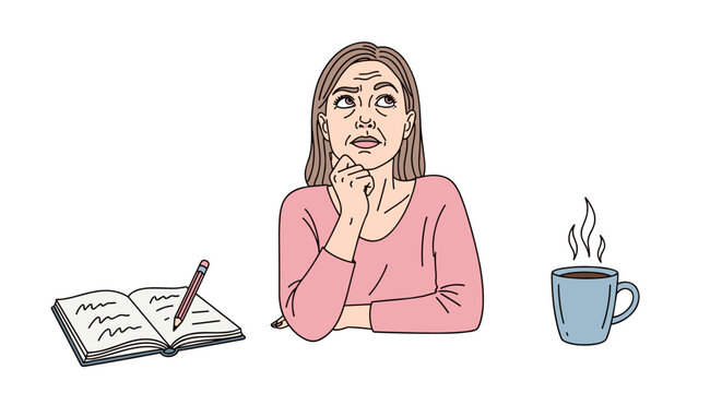 A worried woman with a concerned expression is cautiously checking her temperature with a thermometer, indicating potential illness or health anxiety.