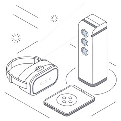 Virtual reality headset and controller with base unit © Master