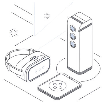 Virtual reality headset and controller with base unit