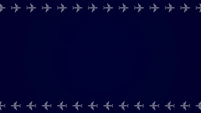 Seamless Looping Airplane Border Animation on Dark Blue Gradient Background with copy space