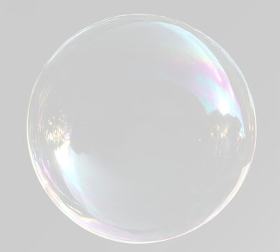 Realistic transparent soap bubble with rainbow iridescent reflections for creative editing