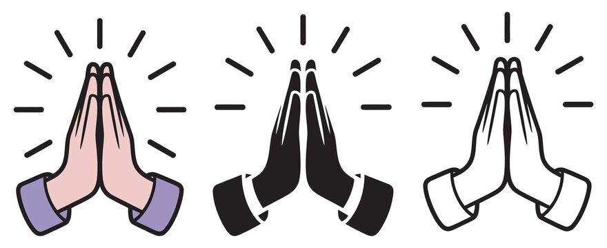 Folded hands prayer icon set, vector illustration, gratitude and meditation symbols, spiritual and religious gestures, praying hands icons, flat design