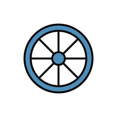 Obraz premium A simple graphic illustration of a wheel with a blue rim and black lines on a white background