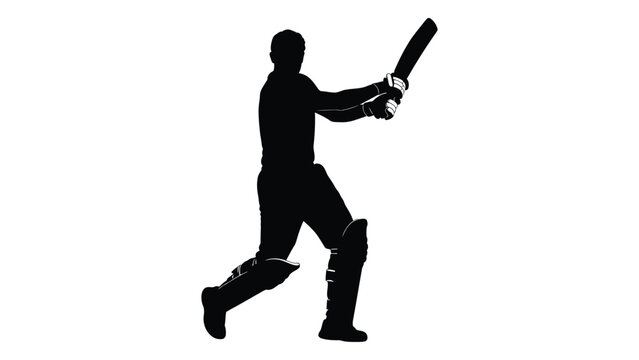 Silhouette of a cricket batsman in mid swing preparing to hit the ball