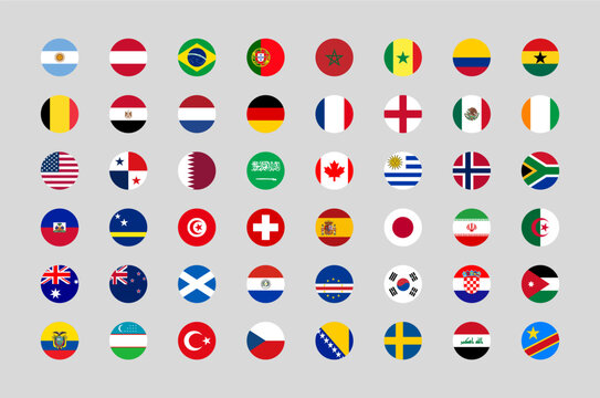 Circular flags of the countries participating in the 2026 international football tournament