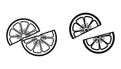 Fototapeta premium A simple black and white sketch depicts several orange slices, some whole and some cut into wedges, creating a fresh and zesty visual.