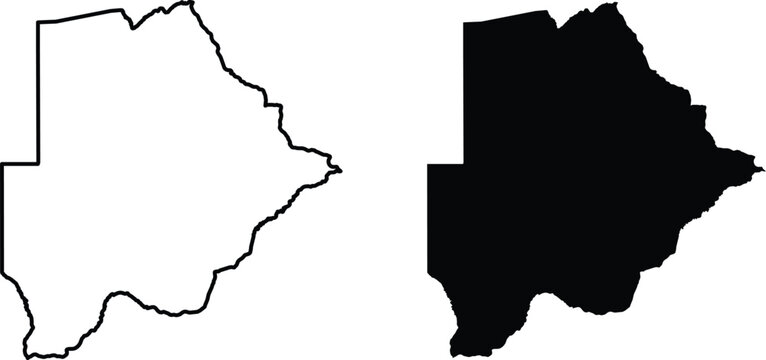 Botswana country map outline and solid black silhouette shape on a white background