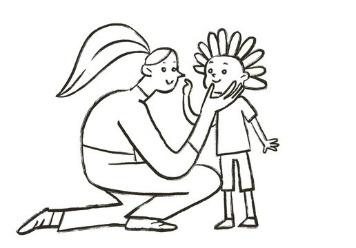 Black and White Sketch of a Mother and Her Son