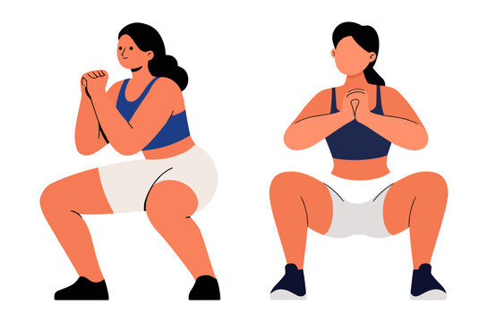 Woman doing squat exercise set flat style