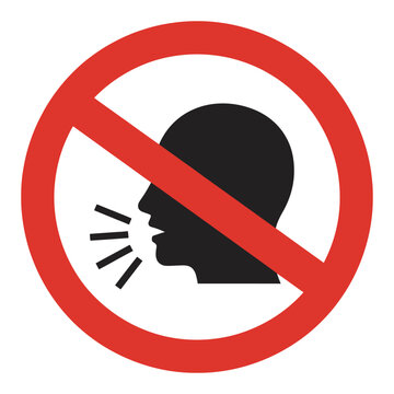 Do not speak icon vector, mute symbol, silence gesture, no talking sign, communication restriction, flat design, vector illustration