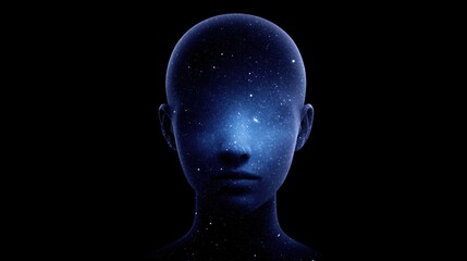 Obraz premium Human silhouette filled with stars and galaxy, consciousness and universe within concept, cosmic mind and science visualization, abstract space and psychology background
