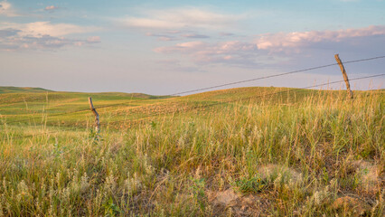 barbed wire fence in Nebraska Sandhills