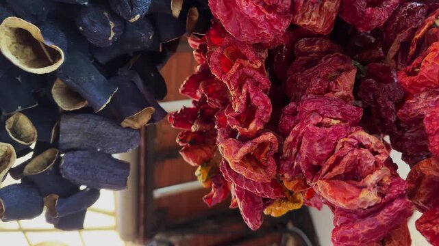 Delicious dried spices and chili peppers sold at a market. Gaziantep, Turkey