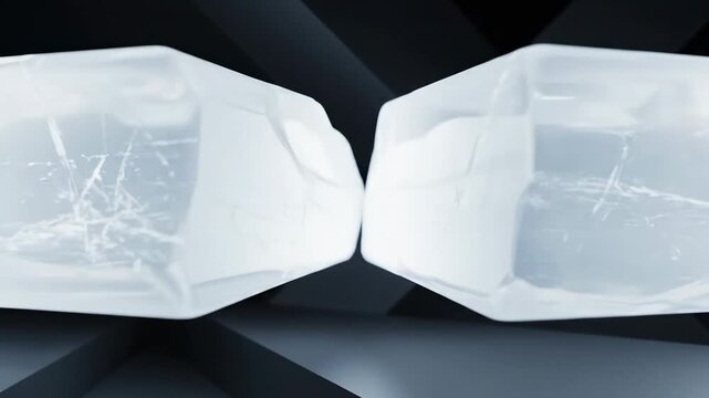 Abstract close-up of translucent ice cubes with internal fractures on a dark background