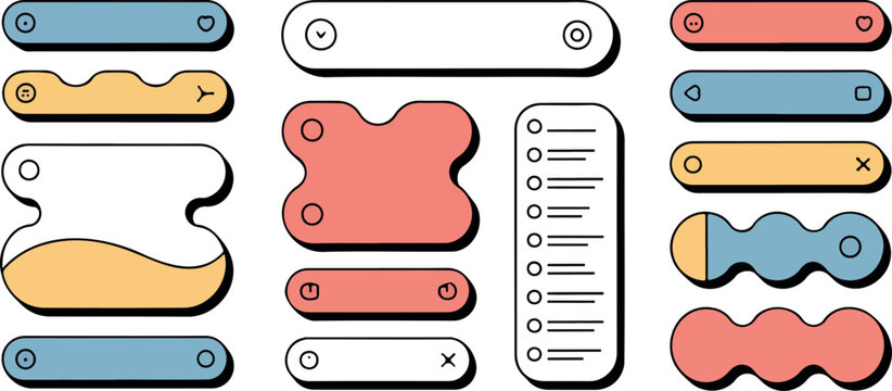 Set of unique vector shapes with various ui elements and symbols for modern web design interface.