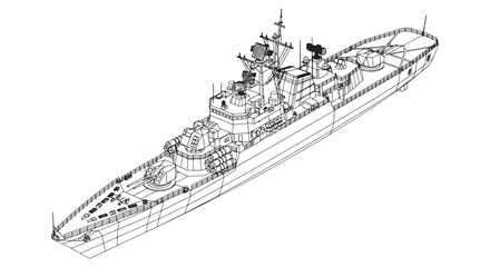 Warship Isometric Blueprint Naval Military Ship Technical Drawing © Sapumal