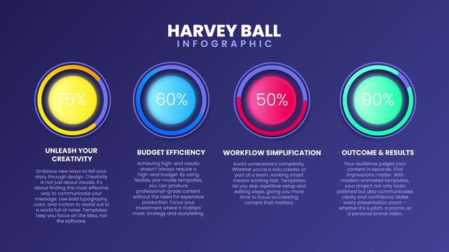 A video showcasing a vibrant infographic template with colorful circles and text on a blue background