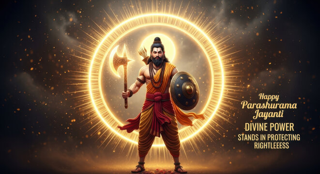 Divine depiction of parashurama on his jayanti celebration with cosmic aura
