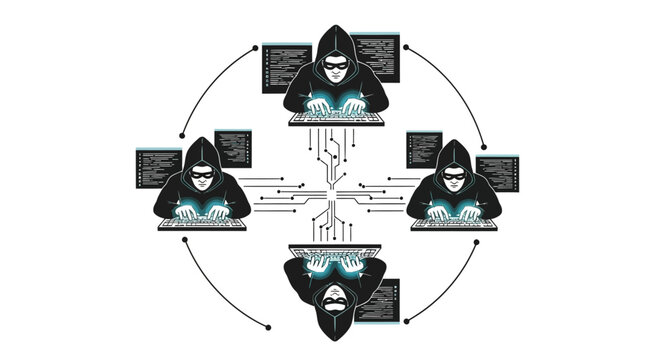 Four Hackers in Black Hoodies.
