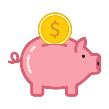 Piggy bank with coin icon, savings and finance concept, flat vector illustration