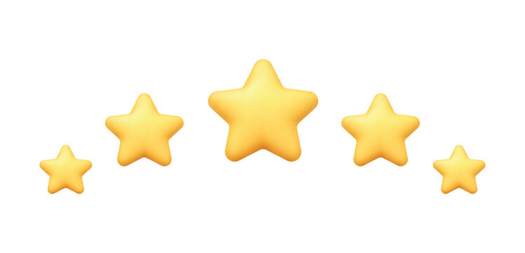 3D golden stars rating icons with soft gradient cute award symbols. Vector illustration isolated on white background.