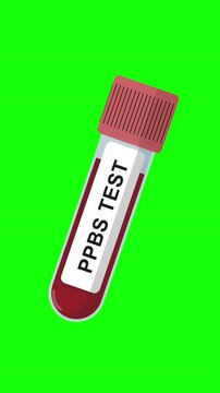 Postprandial Blood Sugar PPBS Test Tube Animation on Green Screen Background, Glucose Blood Test, Medical Lab Sample, Healthcare Laboratory Concept