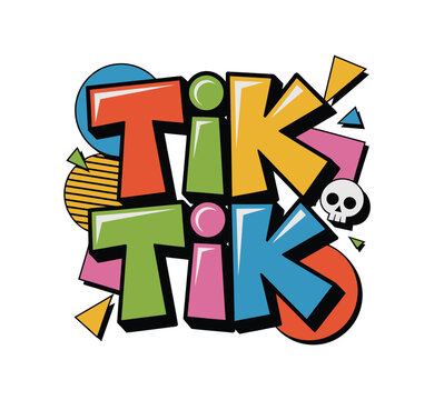 A colorful and playful logo for Tik Tik featuring bold typography and whimsical illustrations