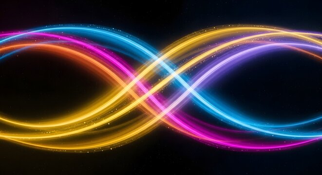 Curving Light Beams Intersecting in Chromatic Harmony Representing Emotional Synchronization