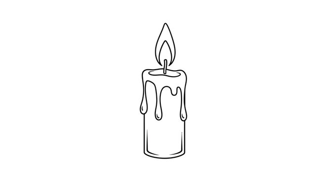 A burning candle with melted wax.