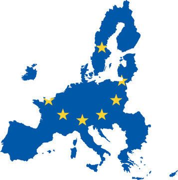 Carte de l&rsquo;Europe stylis&eacute;e aux couleurs de l&rsquo;Union europ&eacute;enne, symbolisant l&rsquo;unit&eacute; et la coop&eacute;ration entre les pays.