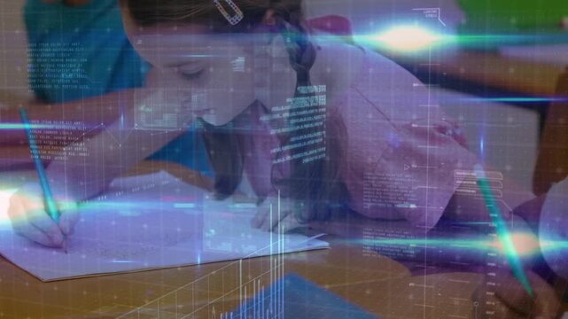 Animation of data processing over diverse schoolchildren learning in classroom