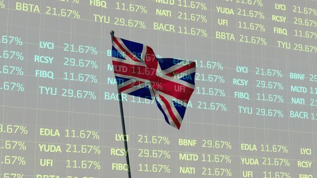 Animation of data processing over flag of uk