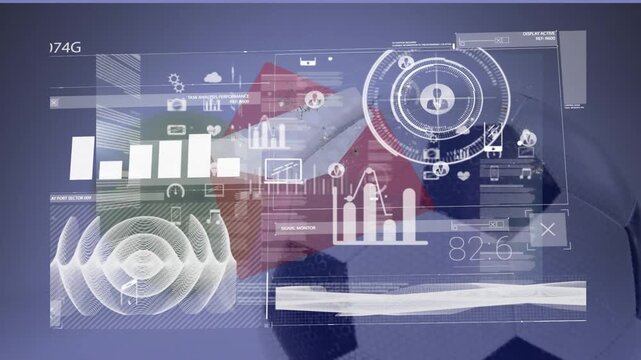 Animation of data processing and statistics over football