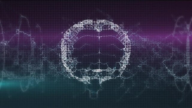Animation of spinning brain over shapes