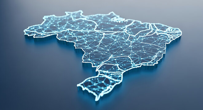A glowing blue map of a country with a network of lines and connections