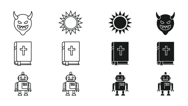 Contrast of mythical, celestial, and robotic elements in symbolic iconography