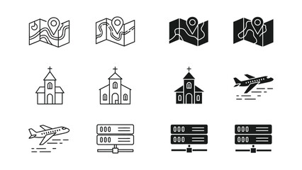 Fototapeta premium Collection of icons representing travel, architecture, and technology themes