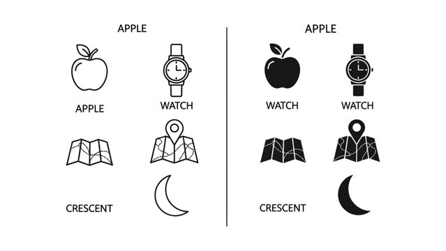 Comparison of apple icons and symbols between light and dark modes