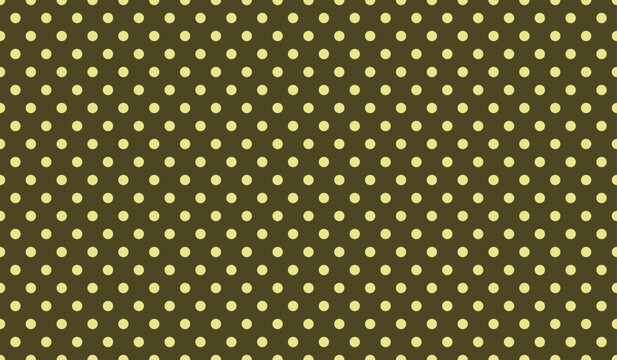 Seamless yellow polka dot pattern on dark olive background