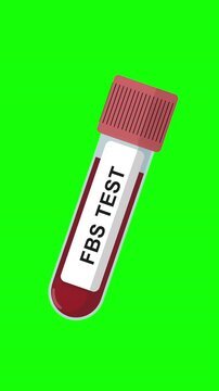 Fasting Blood Sugar FBS Test Tube Animation on Green Screen Background, Glucose Blood Test, Medical Lab Sample, Healthcare Laboratory Concept