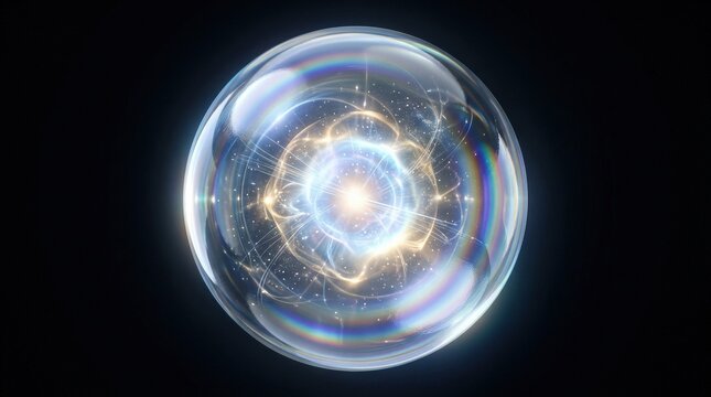 Transparent luminous sphere in PNG style, glowing orb with subtle rainbow reflection, glossy ethereal surface, futuristic floating light object, photorealistic glass and glow detail, ultra-detailed,