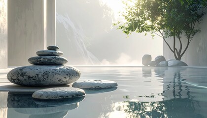 Serene Zen Stones on Calm Water Surface.