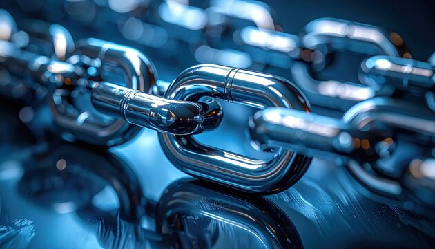 Gleaming interlocking chrome links forming a robust unbreakable chain