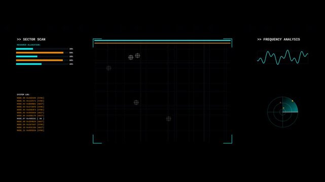 Futuristic digital head up display interface scanning sector and frequency analysis with motion graphics